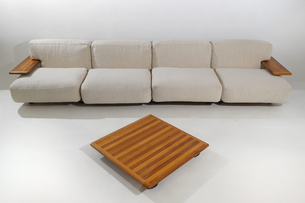 “Pianura” modular sofa by Mario Bellini for Cassina, 1970s, italian design, 70s, sculptural, wood, boucle, bambole,