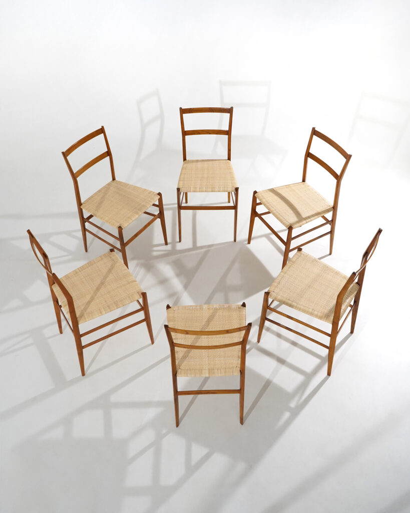 Gio Ponti, 6 dining chairs mod. Superleggera, italian design, 50s, woven, chiavari, ash,